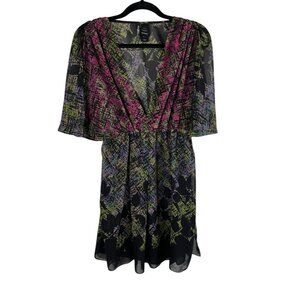 Colorful Floral Sheer Dress Black XL Festival Concert Boho Indie Folk Tropical